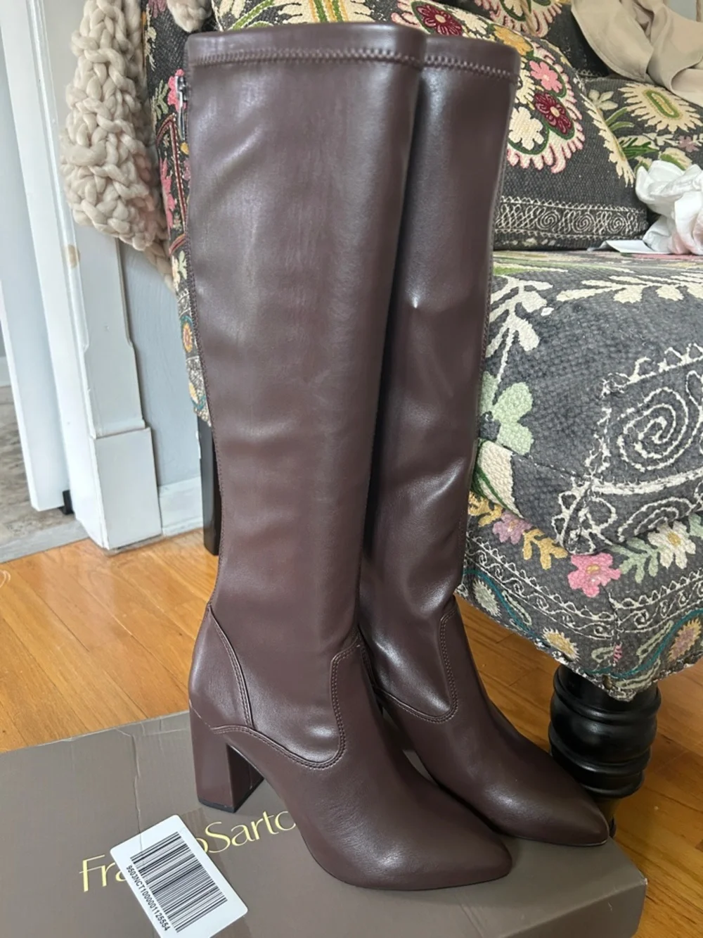 Franco Sarto L-Katherine‎ Dark Brown faux Leather Block Heel Boots 7.5